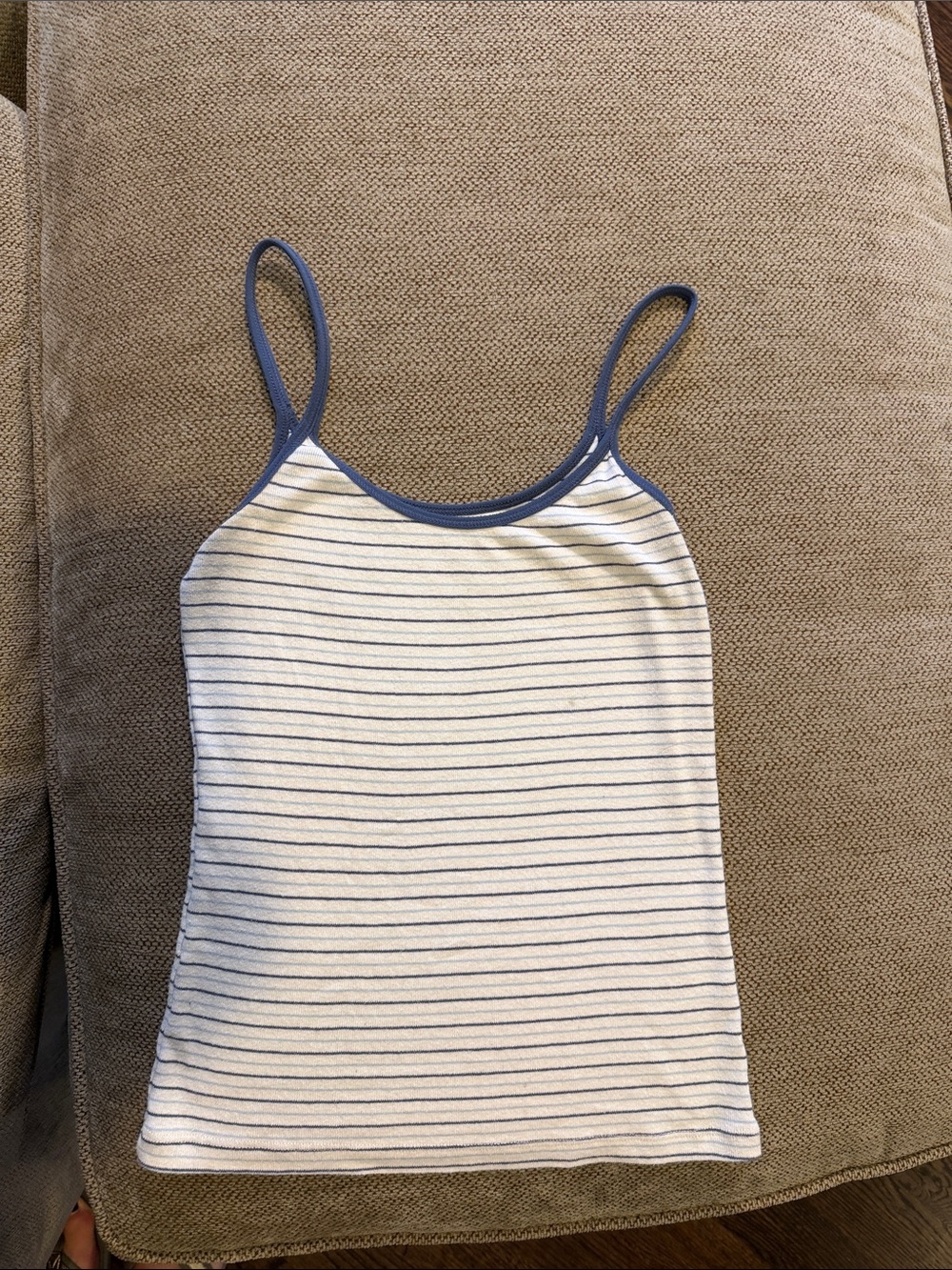 Brandy Melville White Tank with Blue Stripe Trim